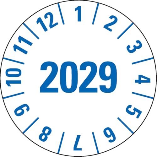 Dreifke® Prüfplakette 2029, weiß, Folie, mit Spezialkleber, Oberflächenschutz, Ø 25mm, 105/Heft von Dreifke