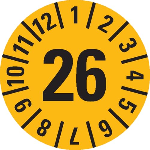 Dreifke® Prüfplakette 26, gelb, Folie, ablösbar, Ø 35mm, 500/Rolle von Dreifke