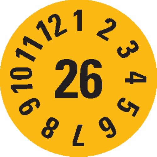 Dreifke® Prüfplakette 26, gelb, Folie, ablösbar, Ø 8mm, 360/Heft von Dreifke