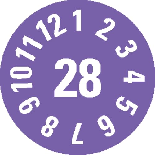 Dreifke® Prüfplakette 28, violett, Folie, ablösbar, Ø 8mm, 360/Heft von Dreifke