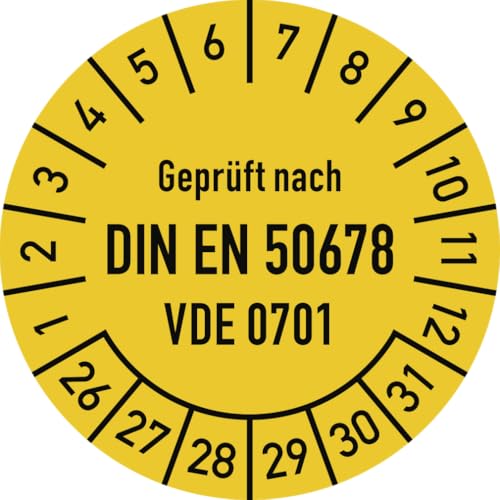 Dreifke® Prüfplakette DIN EN 50678, VDE 0701, 2026-2031, Dokumentenf., Ø 30mm, 10 Stück/Bogen von Dreifke