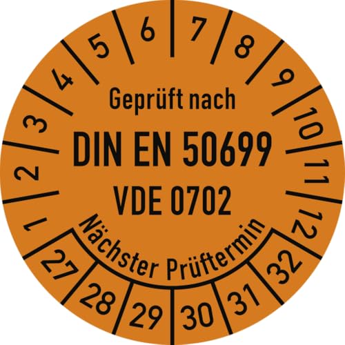 Dreifke® Prüfplakette DIN EN 50699 Nächster P., 2027-2032, Dokumentenf., Ø30mm,10 Stück/Bogen von Dreifke