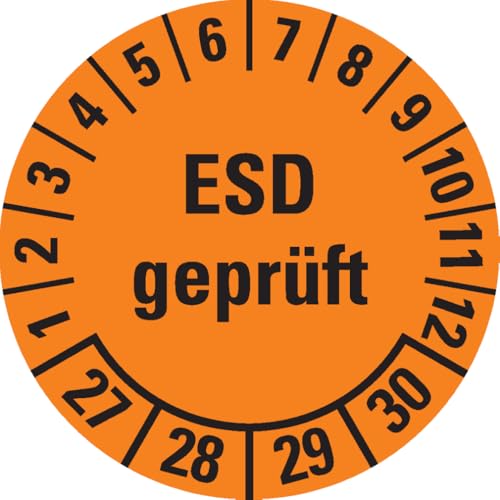 Dreifke® Prüfplakette ESD geprüft 27-30, orange, Dokumentenfolie, Ø 30mm, 18/Bogen von Dreifke