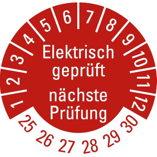 Dreifke® Prüfplakette Elektrisch geprüft Nächster Prüftermin, 25-30, rot, Folie, ablösbar, Ø 20mm, 500/Rolle von Dreifke