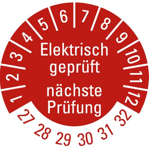 Dreifke® Prüfplakette Elektrisch geprüft Nächster Prüftermin, 27-31, rot, Folie, ablösbar, Ø 20mm, 500/Rolle von Dreifke