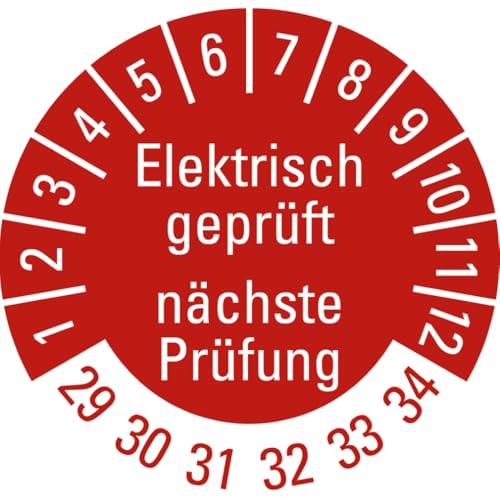 Dreifke® Prüfplakette Elektrisch geprüft Nächster Prüftermin, 29-34, rot, Folie, ablösbar, Ø 20mm, 500/Rolle von Dreifke