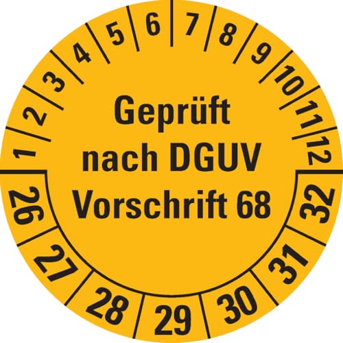 Dreifke® Prüfplakette G.n.DGUV Vorschr.68, 26-32, gelb, Folie, Oberflächensch., Ø 40mm, 10 Stück von Dreifke