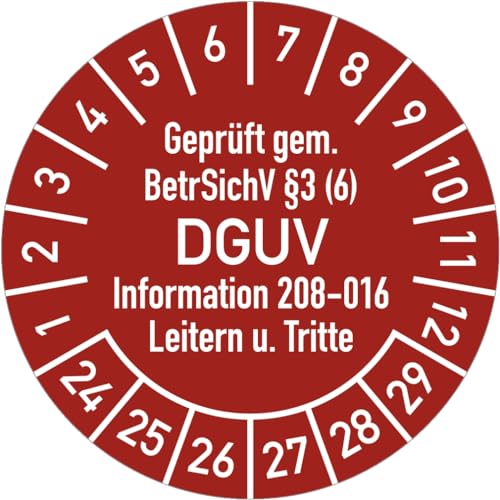 Dreifke® Prüfplakette Geprüft BetrSichV...DGUV, 2024-2029, Folie, Ø 20 mm, 10 Stk./Bog. von Dreifke