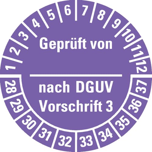 Dreifke® Prüfplakette Geprüft DGUV Vorschrift 3, 28-37, violett, Folie, ablösbar, Ø 25mm, 500/Rolle von Dreifke
