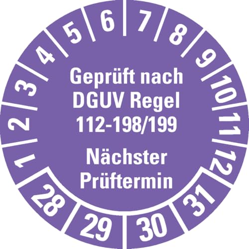 Dreifke® Prüfplakette Geprüft nach DGUV 112-198/199 28-31, violett, Ø 30mm, 18 Stk. von Dreifke