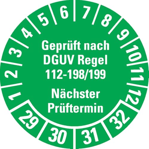 Dreifke® Prüfplakette Geprüft nach DGUV 112-198/199 29-32, grün, Ø 30mm, 18/Bogen von Dreifke