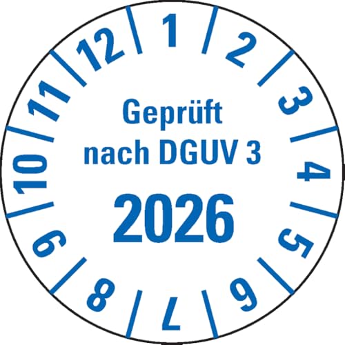 Dreifke® Prüfplakette Geprüft nach DGUV Vorschrift 3 2026, weiß, Folie, mit Spezialkleber, Ø25mm, 21/Bogen von Dreifke