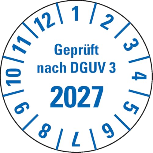 Dreifke® Prüfplakette Geprüft nach DGUV Vorschrift 3 2027, weiß, Folie, mit Spezialkleber, Ø25mm, 21/Bogen von Dreifke