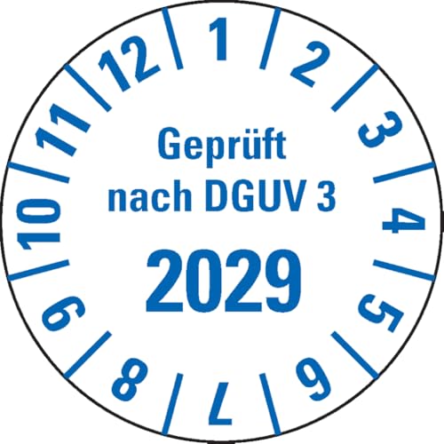 Dreifke® Prüfplakette Geprüft nach DGUV Vorschrift 3 2029, weiß, Folie, mit Spezialkleber, Ø25mm, 21/Bogen von Dreifke