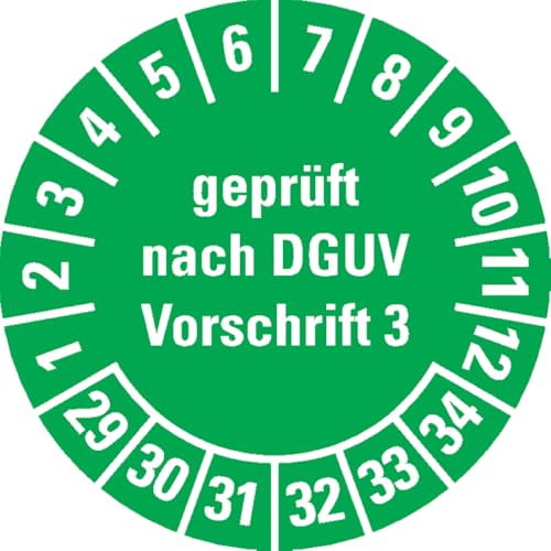 Dreifke® Prüfplakette Geprüft nach DGUV Vorschrift 3 29-34, grün, Dokumentenfolie, Ø20mm, 500/Rolle von Dreifke