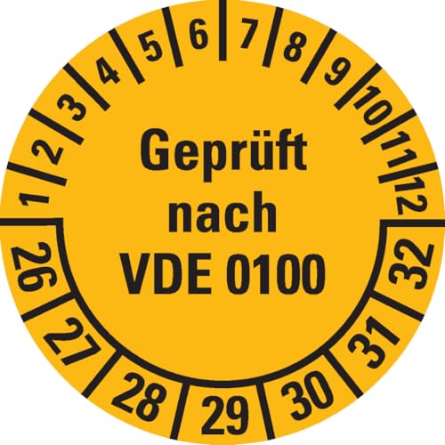 Dreifke® Prüfplakette Geprüft nach VDE 0100 26-32, gelb, Dokumentenfolie, Ø30mm, 18 Stück von Dreifke