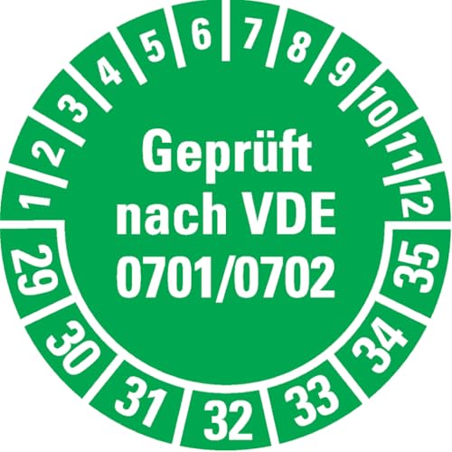 Dreifke® Prüfplakette Geprüft nach VDE 0701/0702, 29-35, grün, Dokumentenfolie, Spezialkleber, Ø 30mm, 18/BOG von Dreifke