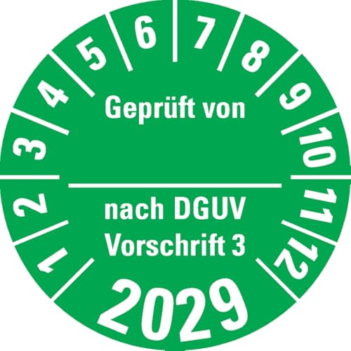 Dreifke® Prüfplakette Geprüft von nach DGUV 3, 2029, grün, Dokumentenfolie, Ø 30mm, 500/Rolle von Dreifke