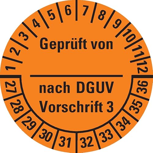 Dreifke® Prüfplakette Geprüft von-nach DGUV Vor.3,27-36,orange,Dokufolie,Ø25mm,21 St/Bogen von Dreifke