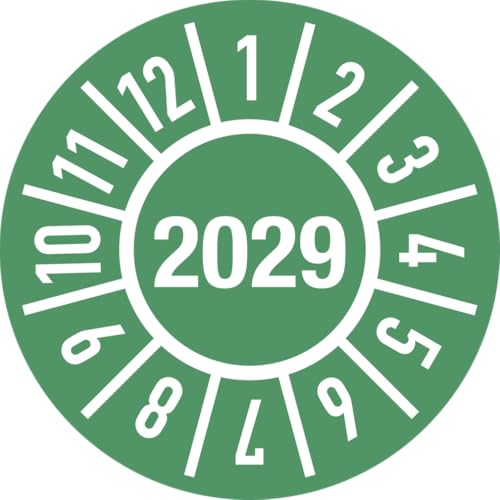 Dreifke® Prüfplakette Jahr 2029 mit Monaten, Folie, Ø 15 mm, 10 Stück/Bogen von Dreifke