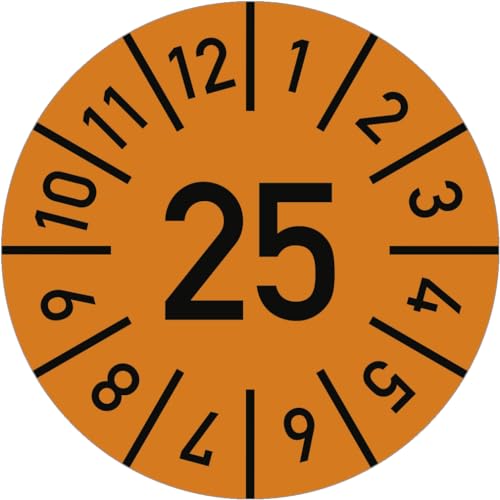 Dreifke® Prüfplakette Jahr 25 mit Monaten, orange, Folie, Ø 20 mm, 10 St./Bo. von Dreifke