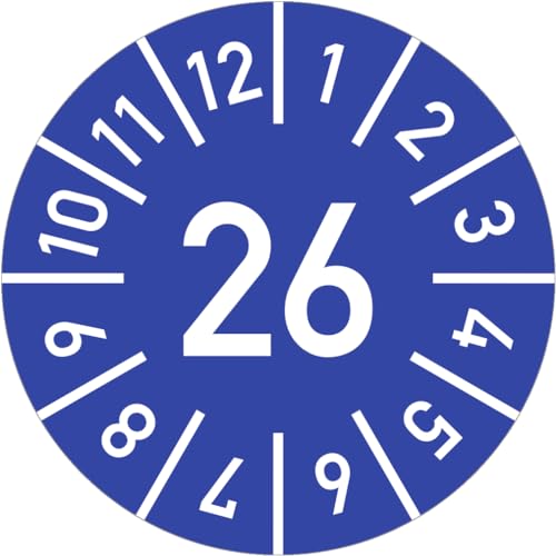 Dreifke® Prüfplakette Jahr 26 mit Monaten, blau, Folie, Ø 25 mm, 10 Stück von Dreifke