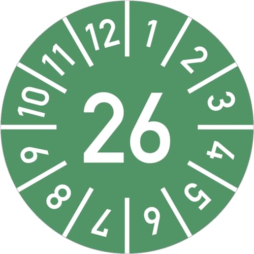 Dreifke® Prüfplakette Jahr 26 mit Monaten, grün, Folie, Ø 20 mm, 10 Stück von Dreifke
