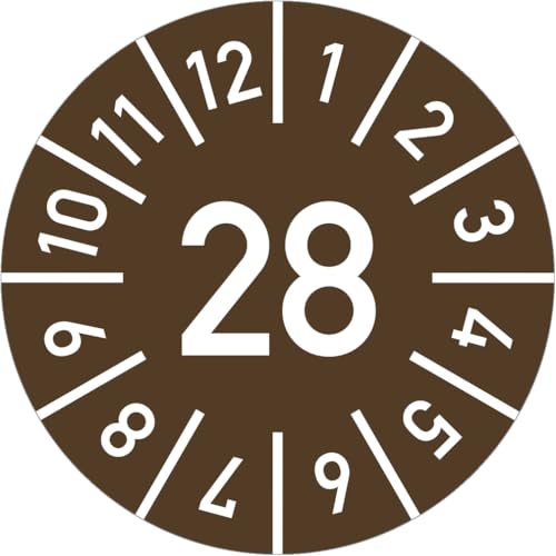 Dreifke® Prüfplakette Jahr 28 mit Monaten, braun, Dokumentenfolie, Ø 10 mm, 10 Stück/Bogen von Dreifke