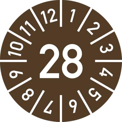 Dreifke® Prüfplakette Jahr 28 mit Monaten, braun, Folie, Ø 10 mm, 10 Stück/Bogen von Dreifke