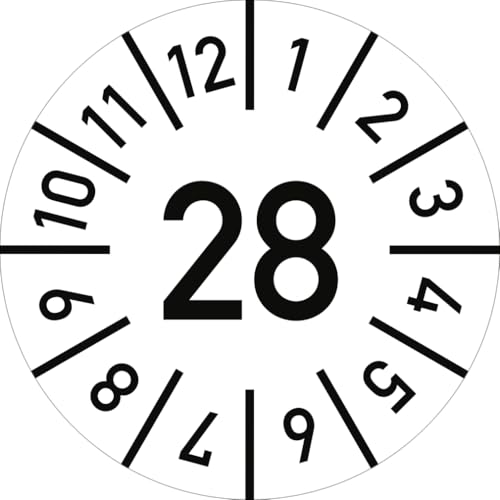 Dreifke® Prüfplakette Jahr 28 mit Monaten, weiß, Folie, Ø 20 mm, 10 Stück/Bogen von Dreifke
