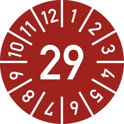 Dreifke® Prüfplakette Jahr 29 mit Monaten, rot, Dokumentenfolie, Ø 10 mm, 10 Stück/Bogen von Dreifke