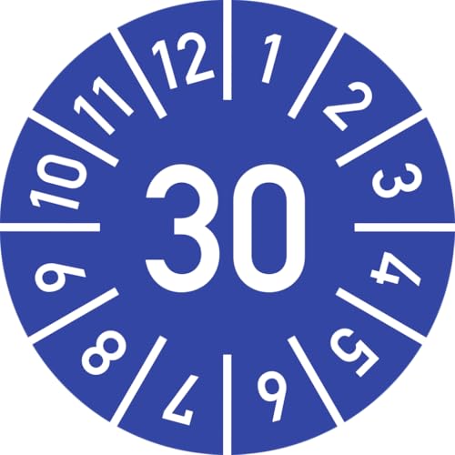 Dreifke® Prüfplakette Jahr 30 mit Monaten, blau, Dokumentenfolie, Ø 10 mm, 10 Stück/Bogen von Dreifke
