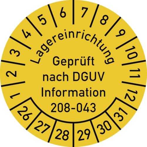 Dreifke® Prüfplakette Lagereinr. DGUV-208-043...2026-2031, Dokumentenf.,Ø 30mm,10 Stück/Bogen von Dreifke