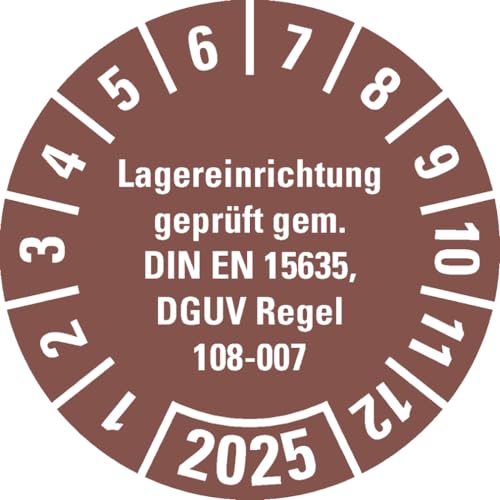 Dreifke® Prüfplakette Lagereinrichtung, DGUV Info.208-061, 2025, braun, Dokumentenfolie, Ø30mm, 18 Stk. von Dreifke