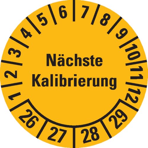 Dreifke® Prüfplakette Nächste Kalibrierung 26-29, gelb, Dokumentenfolie, Ø 20mm, 36 Stück von Dreifke