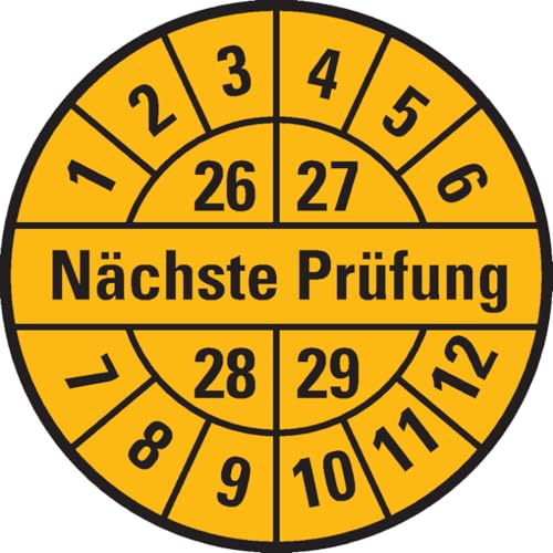 Dreifke® Prüfplakette Nächste Prüfung 26-29, gelb, Dokumentenfolie, Ø 30mm, 18 Stück von Dreifke