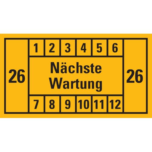 Dreifke® Prüfplakette Nächste Wartung 26, gelb, Dokumentenfolie, 45x25mm, 12 Stück von Dreifke