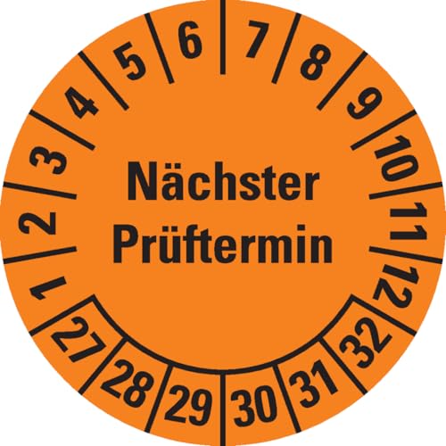 Dreifke® Prüfplakette Nächster Prüftermin, 27-32, orange, Folie, ablösb. Folie, 500/Rolle von Dreifke