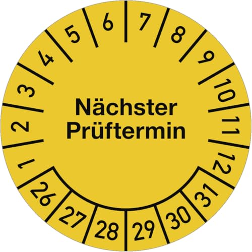 Dreifke® Prüfplakette Nächster Prüftermin 2026-2031,Folie, gelb, Ø 25 mm, 500 Stück/Rolle von Dreifke