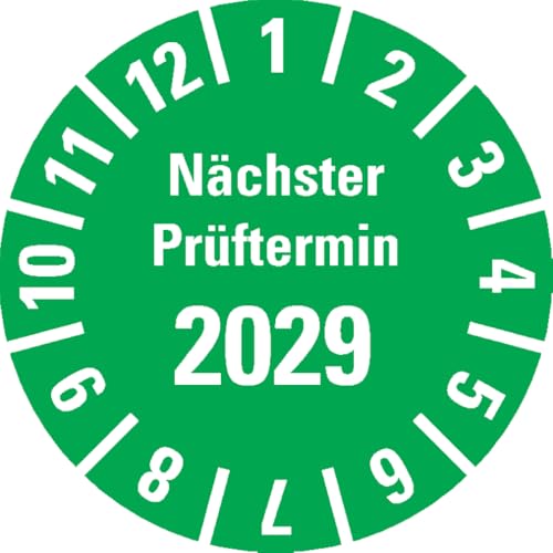 Dreifke® Prüfplakette Nächster Prüftermin 2029, grün, Polyesterfolie, Spez.Ø20mm, 36/Bogen von Dreifke