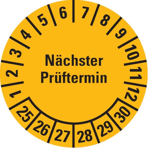 Dreifke® Prüfplakette Nächster Prüftermin 25-30, gelb, Dokumentenfolie, Ø30mm, 1250/Rolle von Dreifke