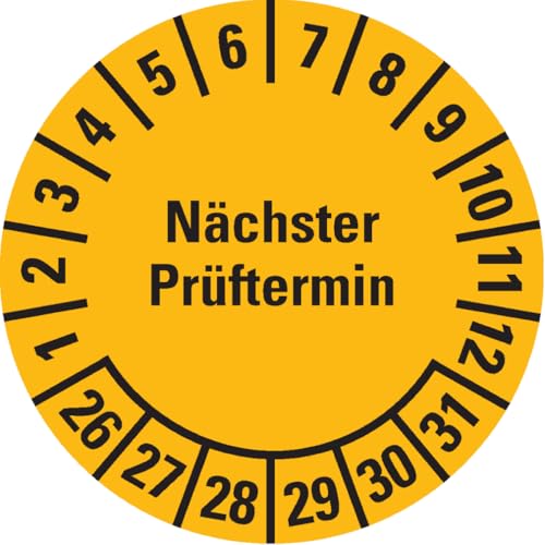 Dreifke® Prüfplakette Nächster Prüftermin 26-31, gelb, Dokumentenfolie, Ø30mm, 1250/Rolle von Dreifke