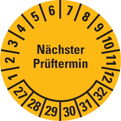 Dreifke® Prüfplakette Nächster Prüftermin 27-32, gelb, Folie, ablösbar, Ø 35mm, 500/Rolle von Dreifke