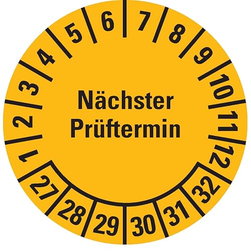 Dreifke® Prüfplakette Nächster Prüftermin 27-32,gelb,Dokumentenfolie,Ø 15mm,60 St/Bogen von Dreifke