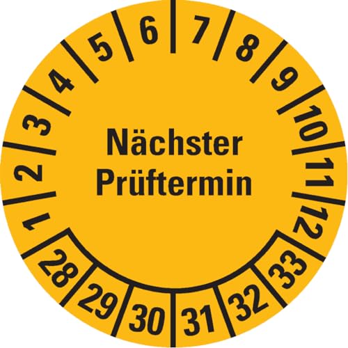 Dreifke® Prüfplakette Nächster Prüftermin 28-33, gelb, Folie, ablösbar, Ø 35mm, 500/Rolle von Dreifke