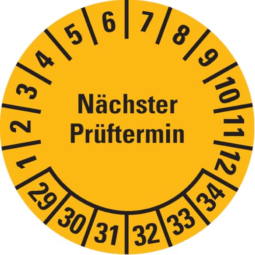 Dreifke® Prüfplakette Nächster Prüftermin 29-34, gelb, Cellulose-Folie, Ø 30mm, 500/Rolle von Dreifke