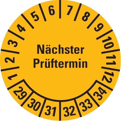 Dreifke® Prüfplakette Nächster Prüftermin 29-34, gelb, Dokumentenfolie, Ø 25mm, 500/Rolle von Dreifke