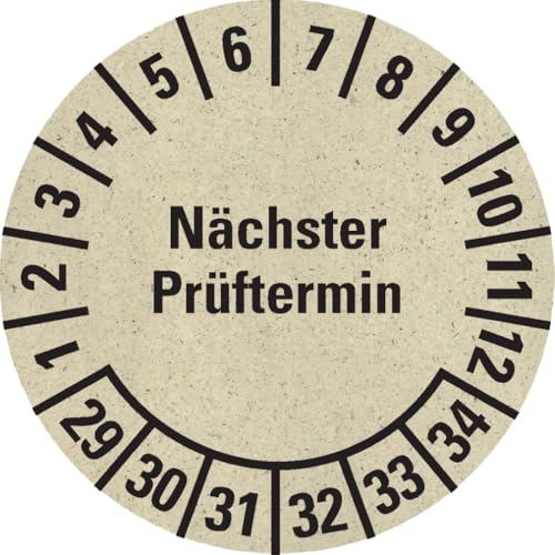Dreifke® Prüfplakette Nächster Prüftermin 29-34, natur, Graspapier, Ø 30mm, 500/Rolle von Dreifke