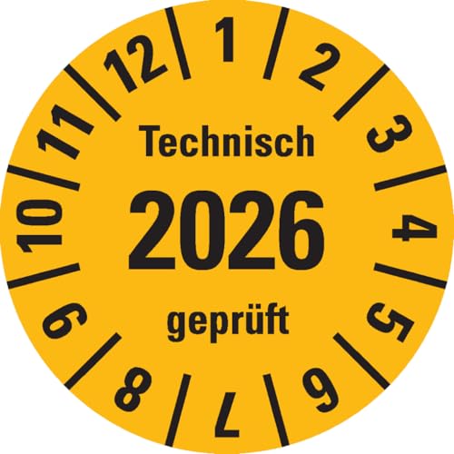 Dreifke® Prüfplakette Technisch geprüft 2026, gelb, Dokufolie, selbstkl., Ø 30mm, 18 Stück von Dreifke