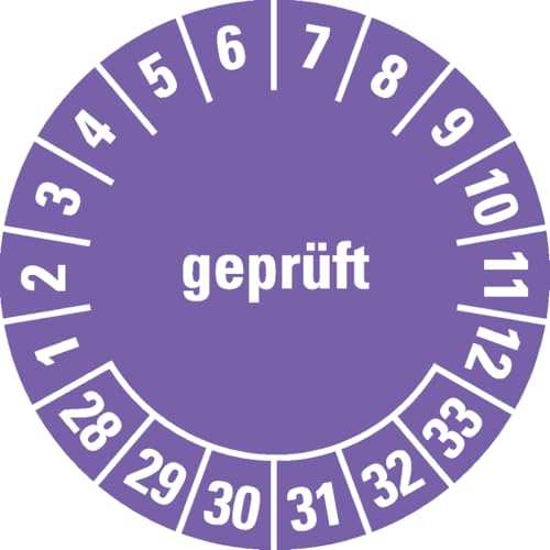 Dreifke® Prüfplakette geprüft 28-33, violett, Dokumentenfolie, Spezialkleber, Ø 30mm, 18/Bogen von Dreifke